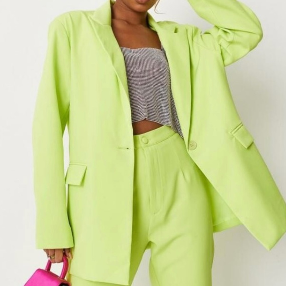 Neon Green Oversized Blazer Suit Set - Petite - Missguided